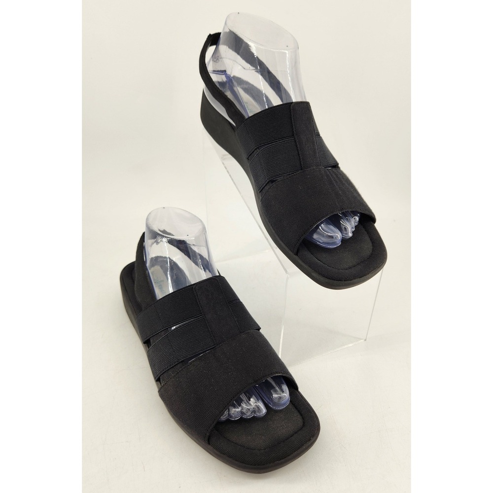 Grasshoppers Wedge Sandals Women 10M Black Elastic Slingback EF21354
